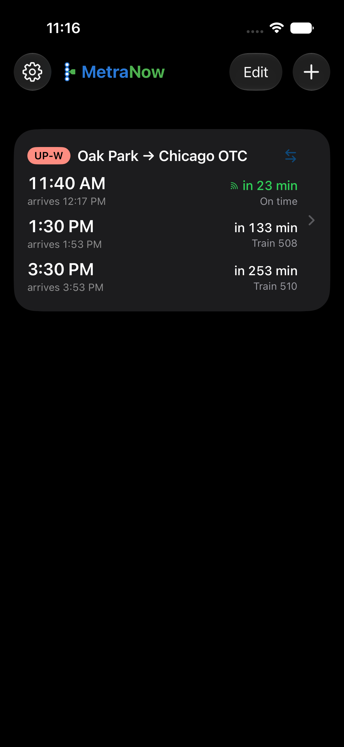 MetraNow Dark Mode